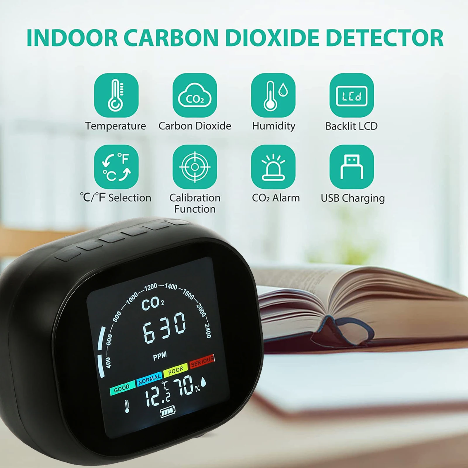 

3in1 Air Quality Monitor CO2 Meter Carbon Dioxide DetectorTemperature and Humidity Detection with Infrared Detection Sensors