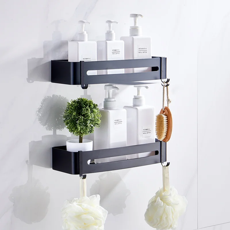 Black / White Bathroom Shelf Shampoo Holder Kitchen Storage Rack Bathroom  Hardware Space Aluminum Shower Room Accessory - AliExpress