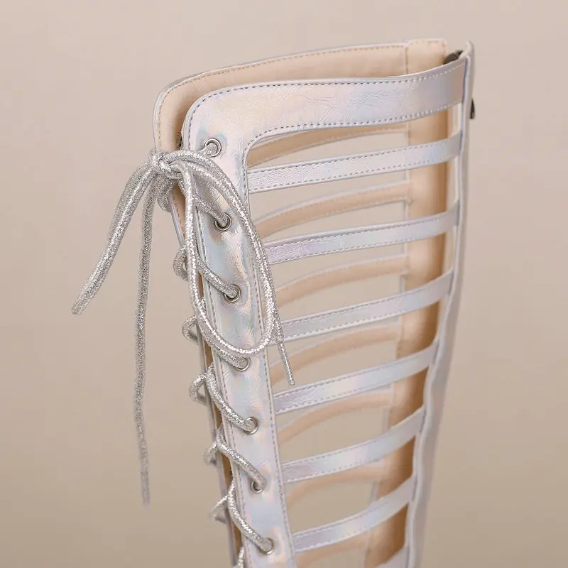 Women's Boots Sandals Punk Lace Up Gladiator Sandals Closed Toe Summer Shoes Platform Block High Heels Back Zipper Design