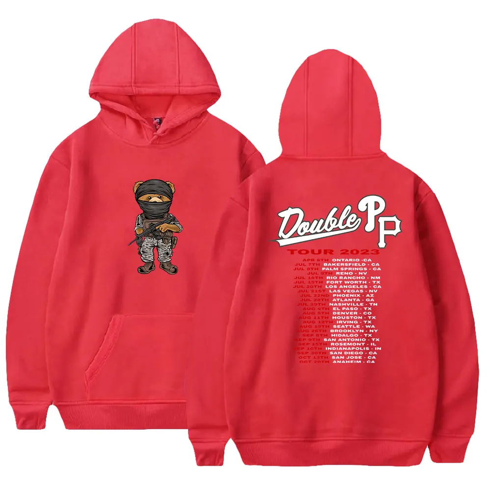 thumbnail image 1 of Sudadera con capucha Peso Pluma Double Pp 2023 Tour Hoodle Rapper Touring Merch Print Unisex Moda Divertida Casual Estilo HipHop, 1 of 5