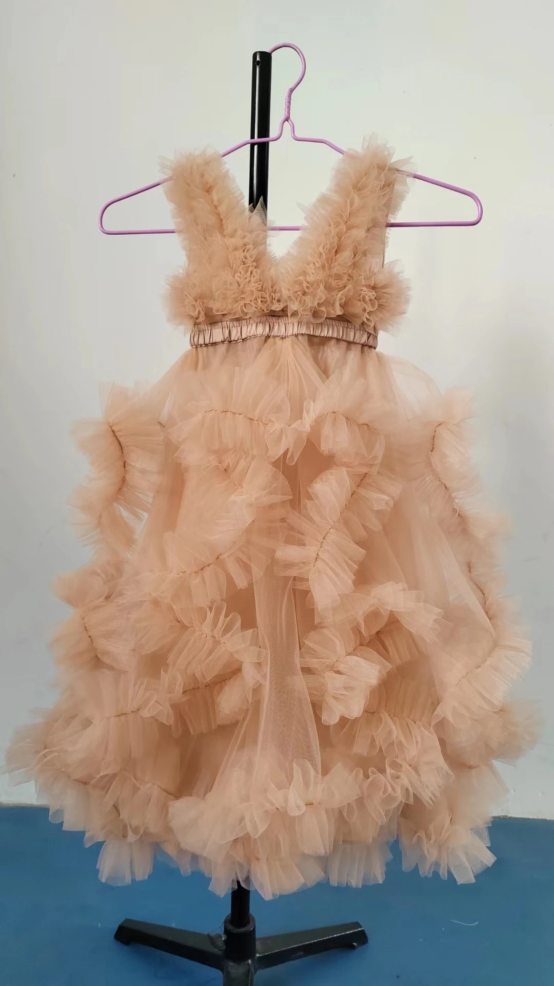 Girls Pleated Dress Long Puffy Ball Gown Little Flower Girl Dress for