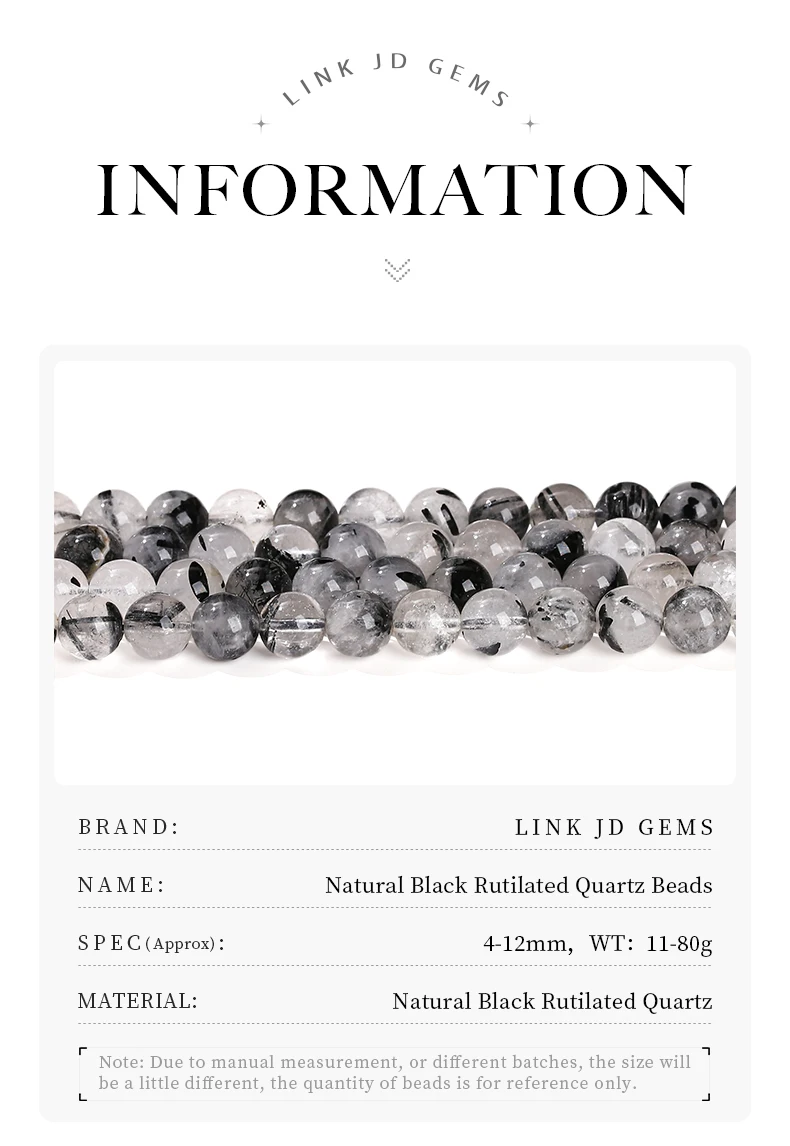 3A Quality Natural Black Rutilated Quartz Round Loose Crystals Healing Beads For Jewelry Making Diy Bracelet Necklace Accessory