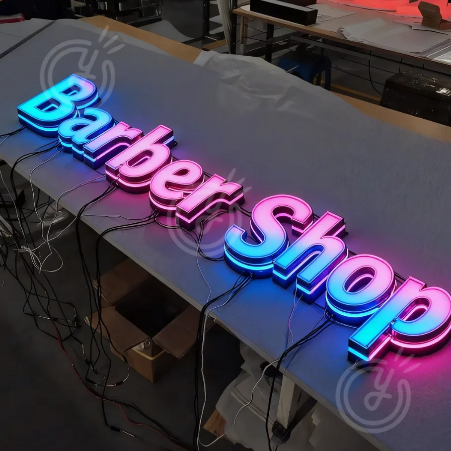 맞춤형 LED RGB 사인 3D 광고 문자 간판 야외 조명 문자 로고 (사업장, 이발소, 회사 간판용)