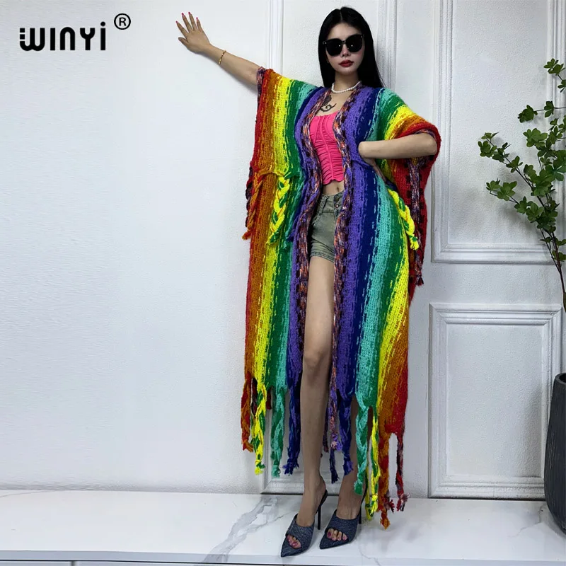 

WINYI Winter cloak High Quality poncho OverCoat Thick Warm Female coat for women Africa Tassel knitted jacket winter down coats