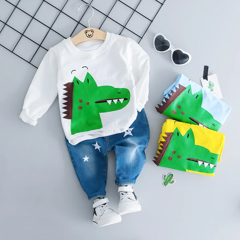 

Infant Clothing Sets Spring Autumn Toddler Baby Girls Boys Clothes Kids Outfits Children Cartoon Dinosaur T Shirt Jeans