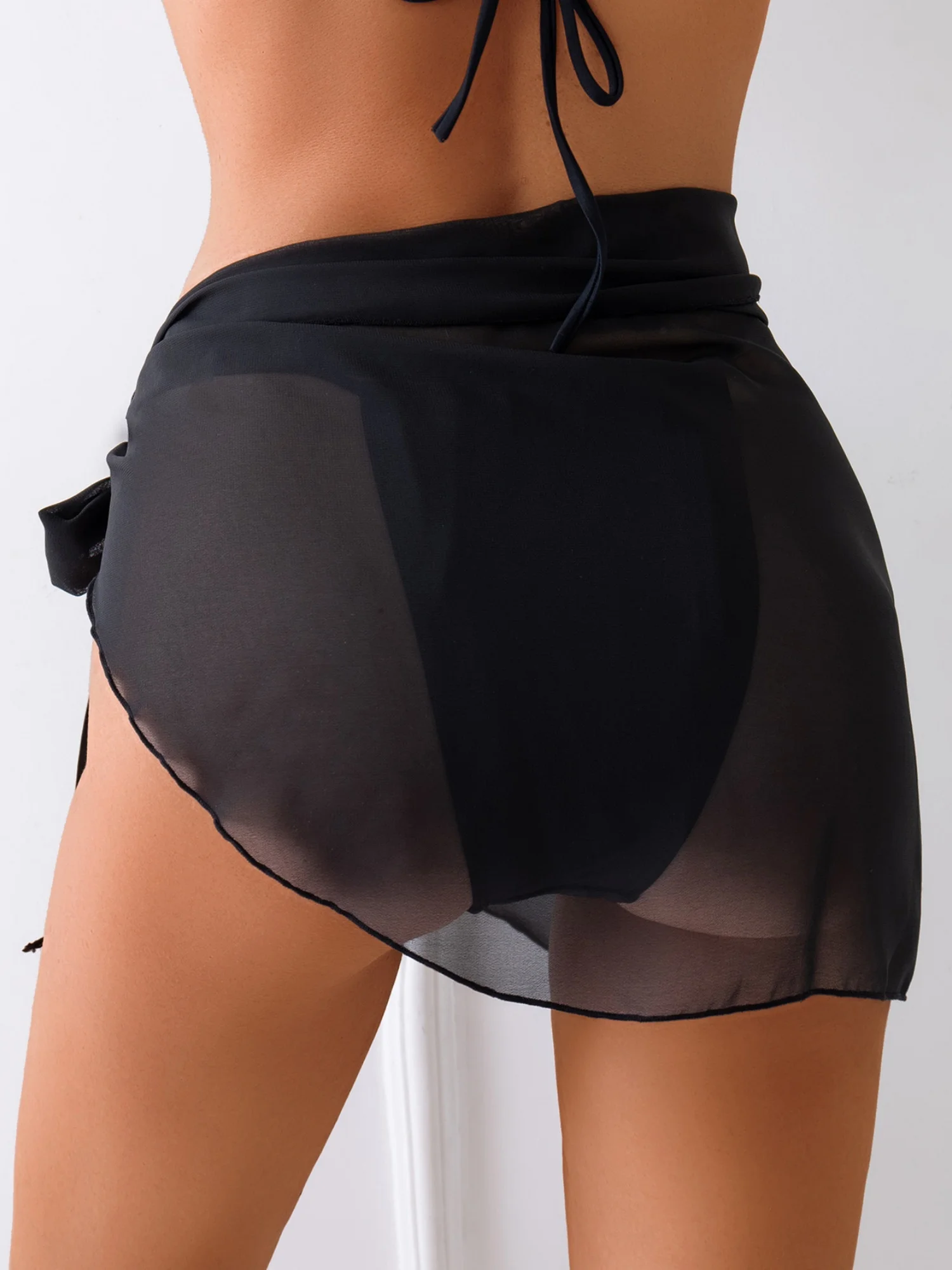 Xingqing y2k Beach Cover Up Skirts Women Metal Shell Decor Irregular Sheer Mesh Swimwear Bathing Suit Mini Skirts Cover Ups 3