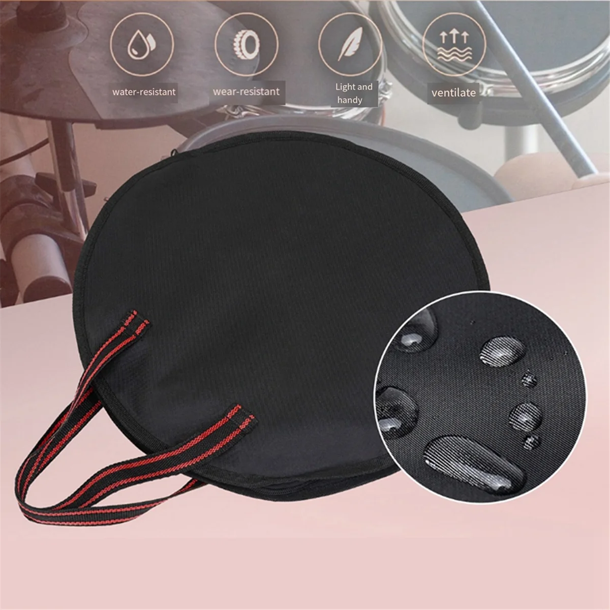 10 Inch Black Oxford Cloth Drum Bag Portable Drum Mute Pad with Handbag Drumhead Board Bag