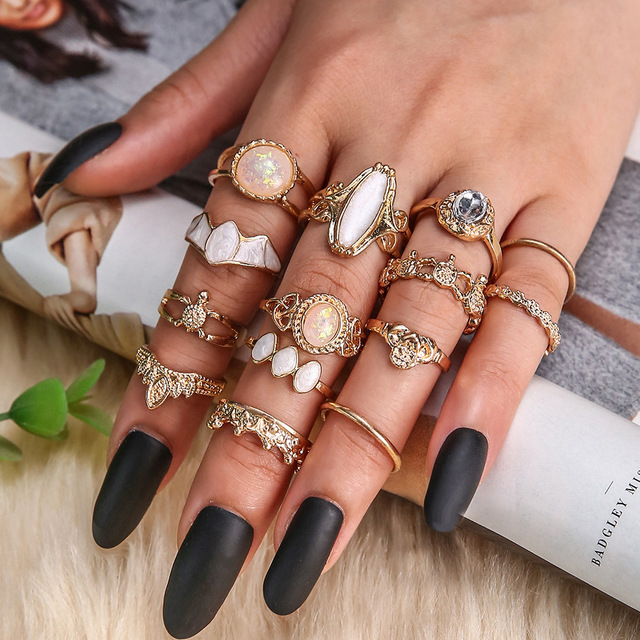 Punk Gothic Butterfly Snake Chain Ring Set for Women Black Dice Vintage Silver Plated Retro Rhinestone Charm Charm Jewelry