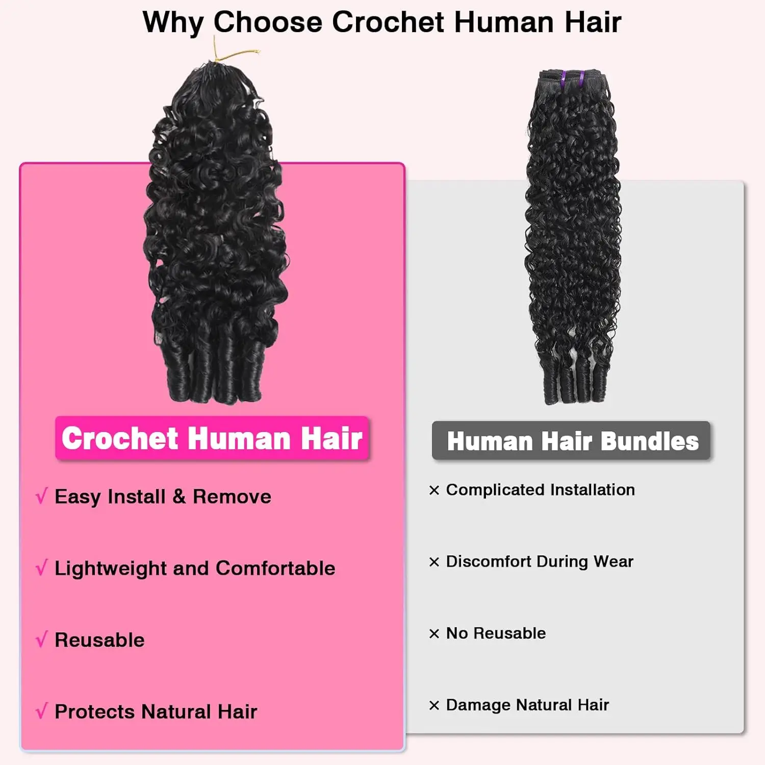 Burmese Curly Crochet Human Hair Pre Looped Deep Wave Human Hair Crochet Miracle Knots Feathered Human Crochet Hair Extensions 5