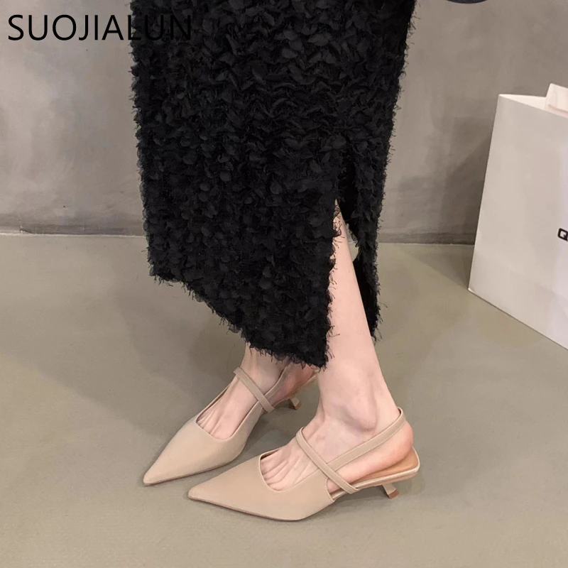 Women Sandal Pointed Toe Shallow Slip On Slingback Shoes Thin Med Heel Outdoor Dress women wedge sandals women dress shoes women slingback sandals women high heels shoes