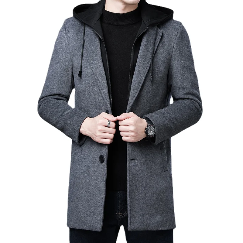 2022 Men's Clothing Fashion Trench Coat Thicken Men's Woolen Jacket Mid-length Coat Winter Warm Overcoat Male Clothes S-5XL