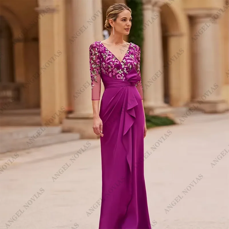 Embroidery Appliques Mother of the Bride Dresses V Neck Wedding Party Gowns Chiffon Evening Formal Dress