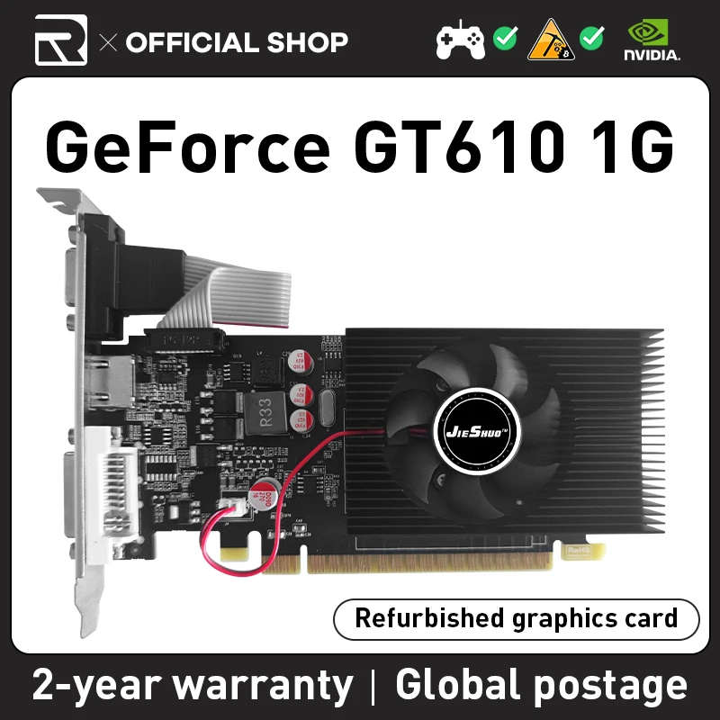 

Графическая карта JIESHUO NVIDIA GT 610 1 ГБ 48SP 64-бит GPU gt610 1g подходит для ПК, настольных ПК, видеоигр 610 gt