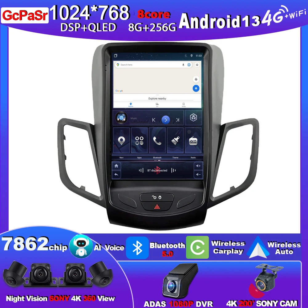 포드 피에스타 MK7 2009-2016 용 테슬라 스타일 카플레이, 자동차 라디오 멀..