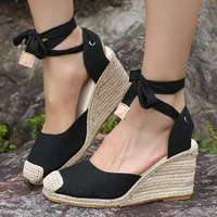 Espadrilles sandales compensées pour femmes été 2025 bout fermé bride à la cheville sandales Slingback femme confort à lacets sandales décontractées 3