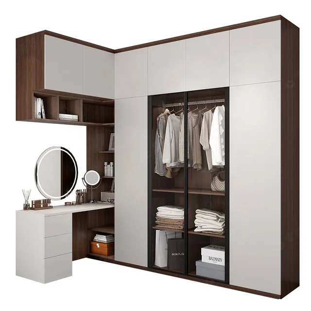L Shape Modern Bed Room Wardrobe Closet with Dressing Table Cabinet Guangzhou Bedroom Furniture Home Furniture Wooden Closet