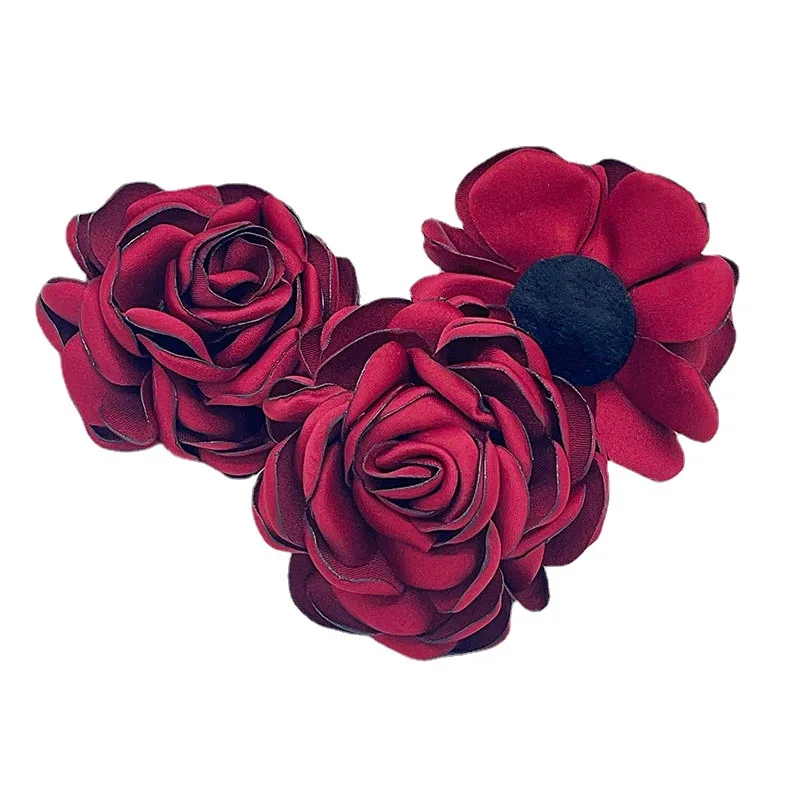 Set of 5 Large Handmade Satin Fabric Rose Flowers for Elegant Decor and Crafts
