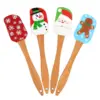 4 pcs Christmas Silicone Spatula, , Christmas Spatulas with Wooden Handle for Baking, Supplies for Cooking, Gifts and Decoration