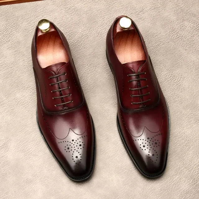 Handmade Black Brown Mens Oxford Shoes Genuine Leather High Quality Men