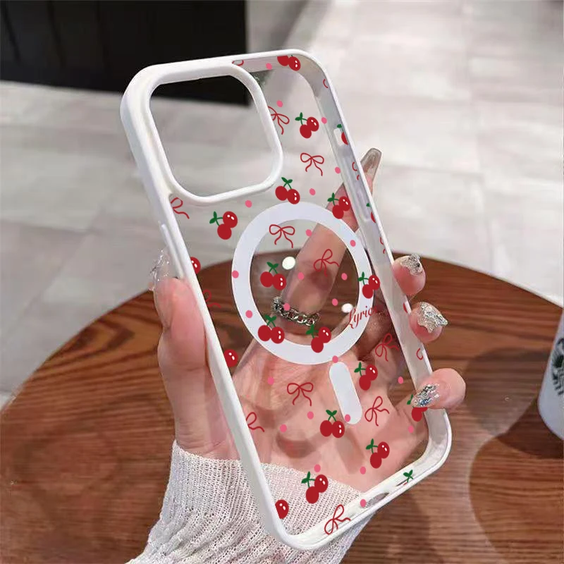 Red Cherry Bow Magnetic Clear Phone Case with Magsafe