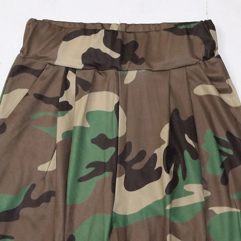 Camouflage Printed Elastic Waist Wide Leg Pants for Women 2023 Autumn Casual Loose Pleated Trousers Streetwear