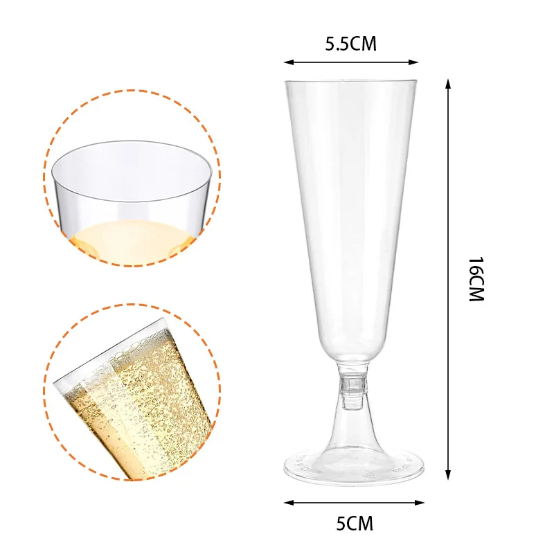 Description Picture 3 of item25pcs 150ml Plastic Champagne Flutes Disposable Sparkling Bar Cups Clear Pink Toasting Cup for Weddings Cocktail Event Bar Use