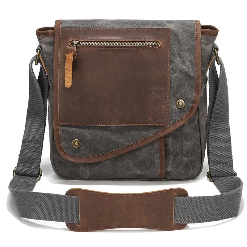 Borsa A Tracolla Uomo In Tela Impermeabile E Vera Pelle - Stile Retrò, Multitasca, Tracolla Regolabile, Marrone, Dimensioni 29x10x20 Cm, Ideale Per Viaggi E Ufficio