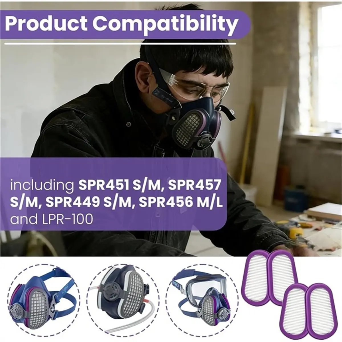 Filtres P100 Lot de 8 pour Respirateur SPR321 Compatible