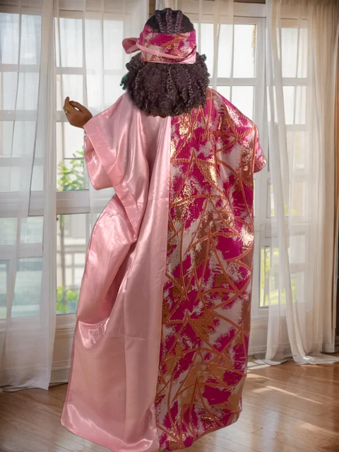 Abito Dashiki africano di lusso per donna: abito maxi vestibilità ampia con maniche a pipistrello con ricamo floreale 4