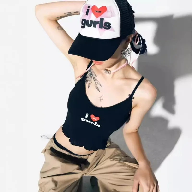 

Lygens V Neck Letter Print Y2K Streetwear Sli,M Cami Crop Top Summer Fashion New Wholesale Casual Clothes 2024 Korean Clothing