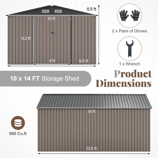 Abri de rangement extérieur 10 x 14 pieds avec un design coupe-vent amélioré et quatre ouvertures de ventilation 6