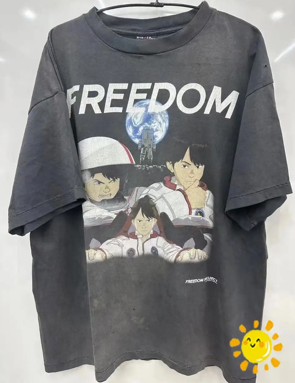 

24SS Make Old Washed FREEDOM SAINT MICHAEL T Shirt Men Women Anime IP Co Branding T-Shirt Tee Top