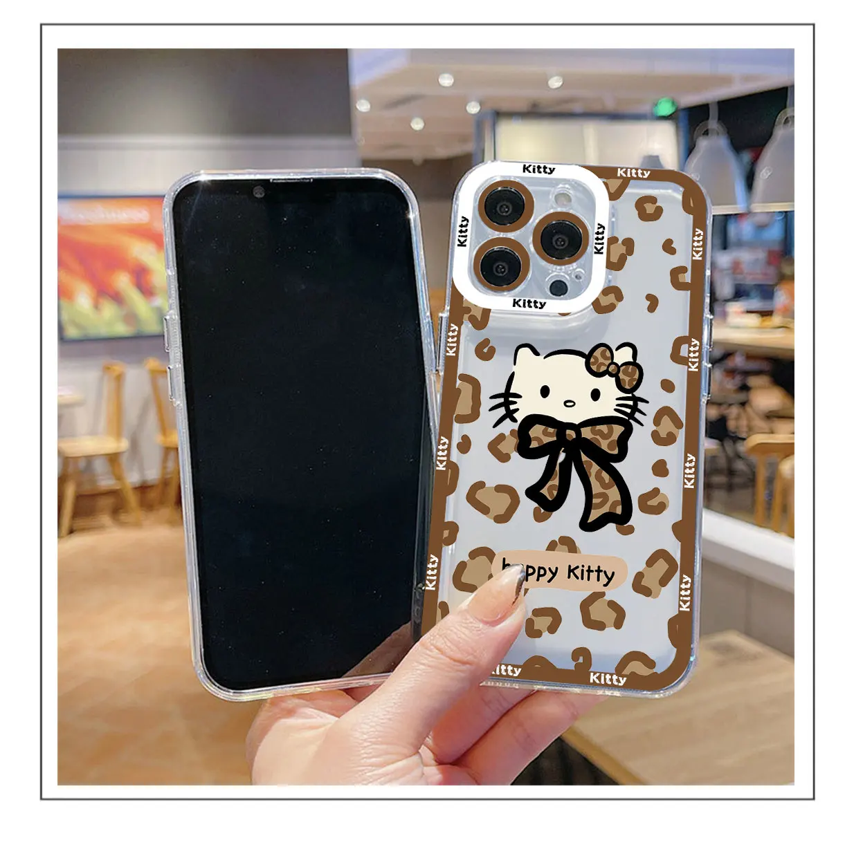 Olá Kitty leopardo estojo de telefone transparente, capa de moda para iphone 15, 14, 13, 12, 11, mini, pro, max, x, xr, xsmax, 7, 8 plus, se20