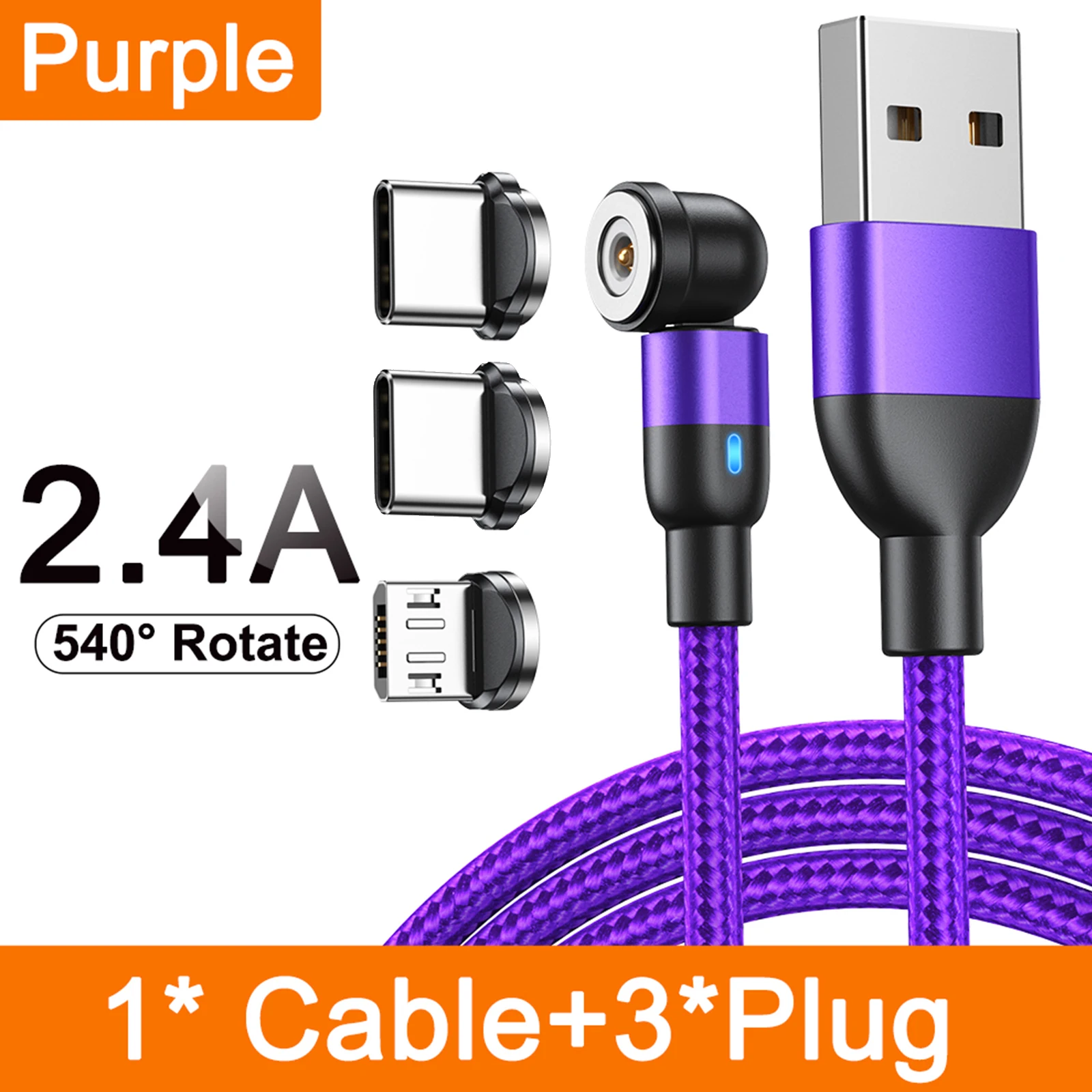 AUFU Magnetic 3M Charging Cable, 540° Rotating Magnetic Charger with Micro USB and Type C Connectors