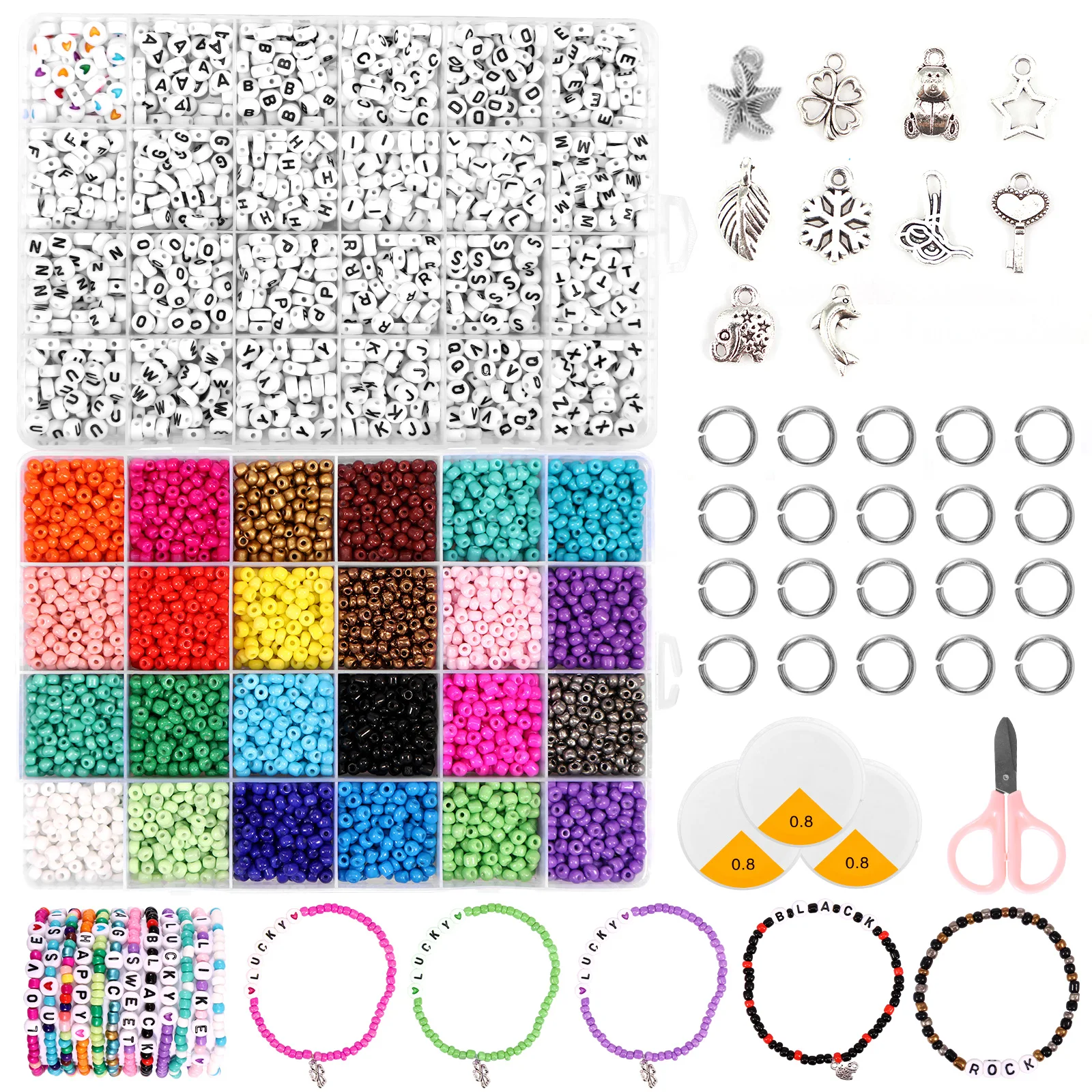 

New 4864Pcs 4mm Glass Seed Beads 24 Colors Glass Beads Bracelet Making Kit DIY Jewelry Beads Set 1150 Letter Beads 50 Heart