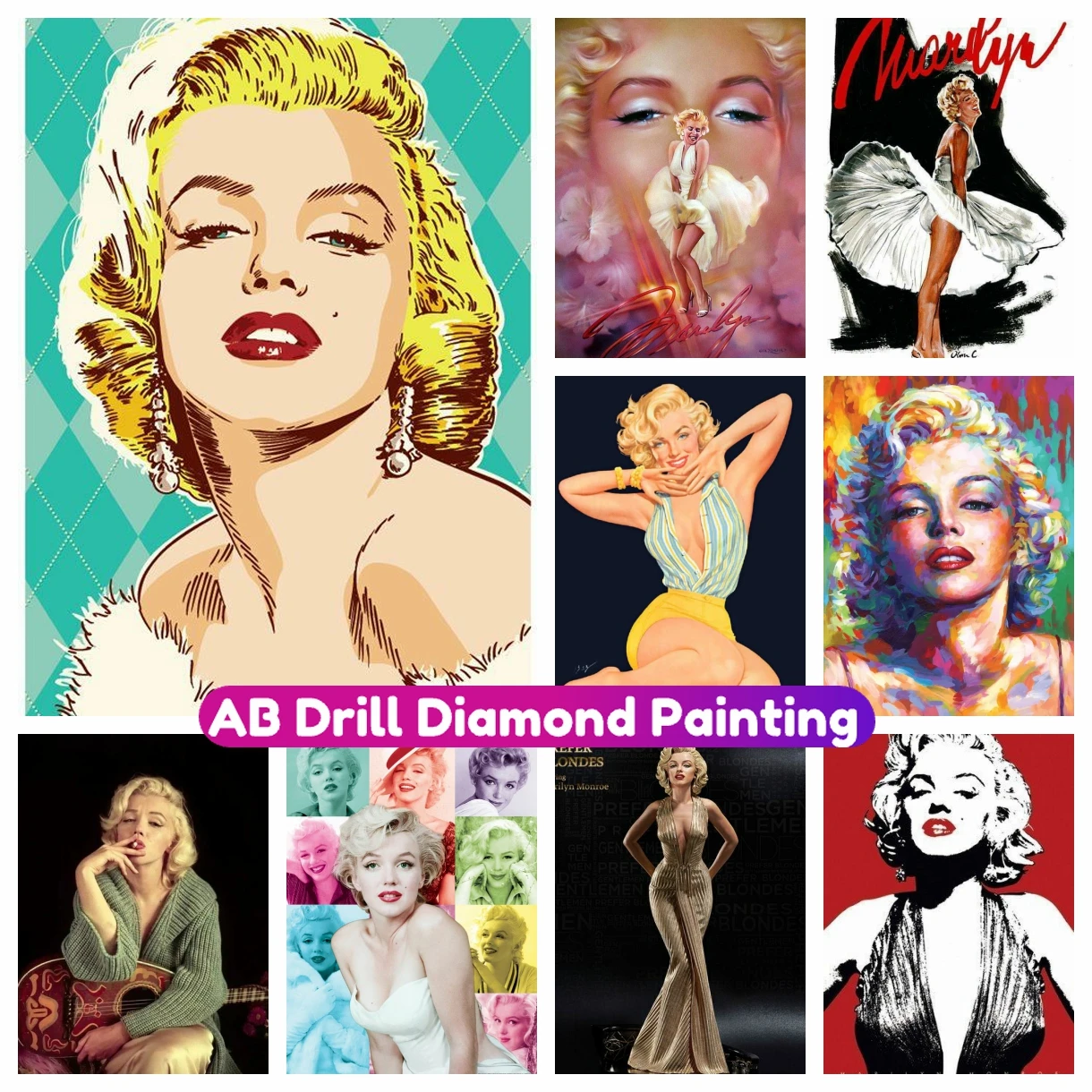 

Marilyn M-Monroe Classic Star Musician AB Diamond Painting 5D DIY Full Cross Stitch Kit Mosaic Embroidery Home Decor Gift