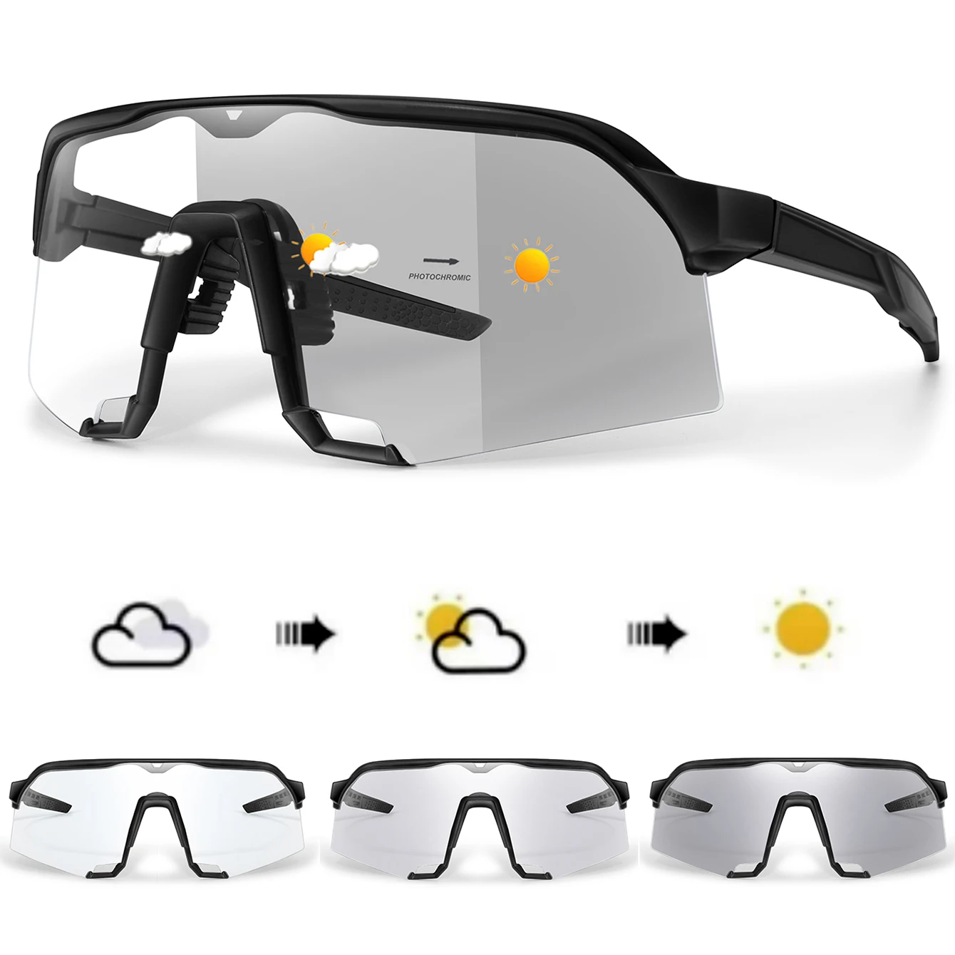 남성 여성을위한 포토 크로 믹 선글라스 야외 Mtb 자전거 사이클링 러닝 안경 방풍 고글 특대 그늘