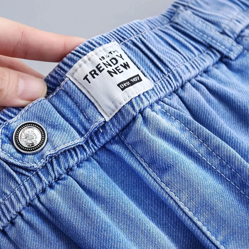 Ice Silk Denim Wide Leg Pants Women's Summer Elastic High Waist Jeans 5