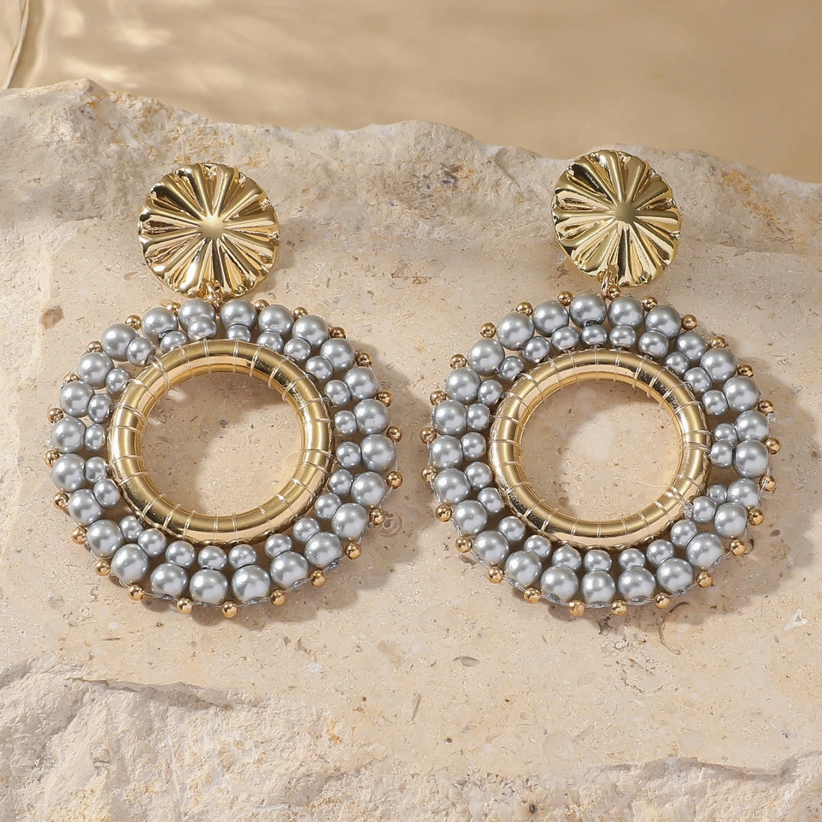 Elegant Imitation Pearl Beads Drop Earrings for Women Bohemain Handmade Round Shaped Dangle Earrings Summer Party Jewelry Gifts