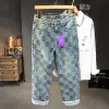 Spring & Fall Fashion Denim Pants Male Straight Leg Loosen Fit Plaid Pattern Cotton Jeans Men 3