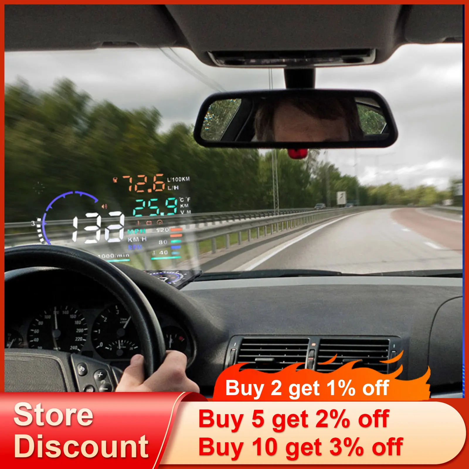 A8 OBD2 HUD ڵ   ÷ LED    ӵ MPH KM/H RPM   ӵ  ˶  