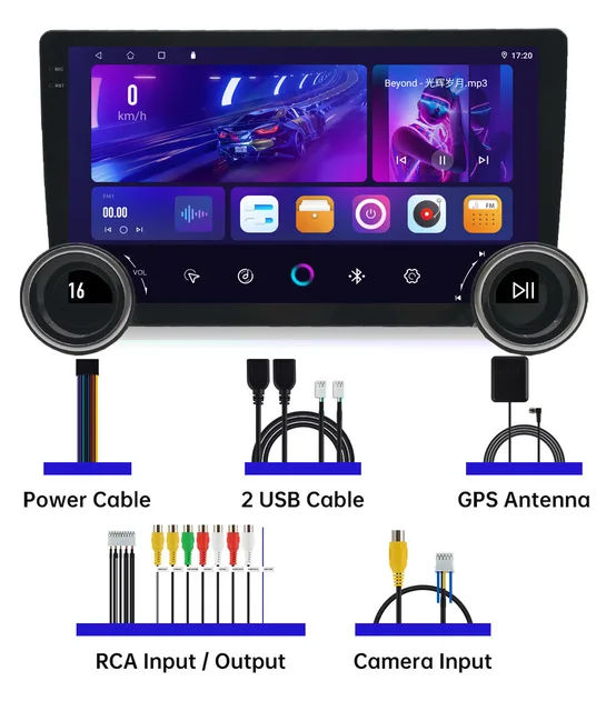 Androidカーマルチメディアプレーヤー,大型ノブ,2ディン,8コア