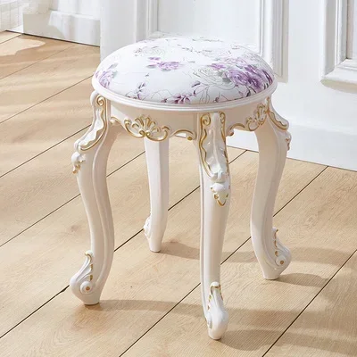 European Vanity Stool, Soft Bag Round Pouf, Home Living Room Chair, Manicure Piano Ottoman for Makeup, Elegant Vanity Chair.