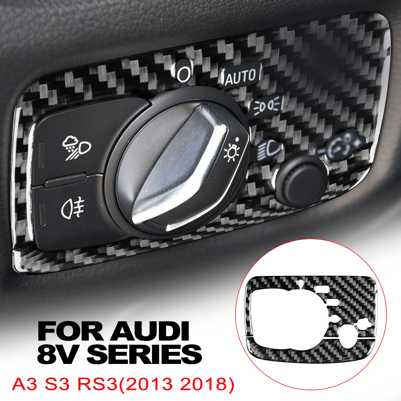 Real Carbon Fiber Car Headlight Switch Trim For Audi A3 S3 RS3 8V 2013 2014 2015 2016 2017 2018 Accessories Sticker Decoration