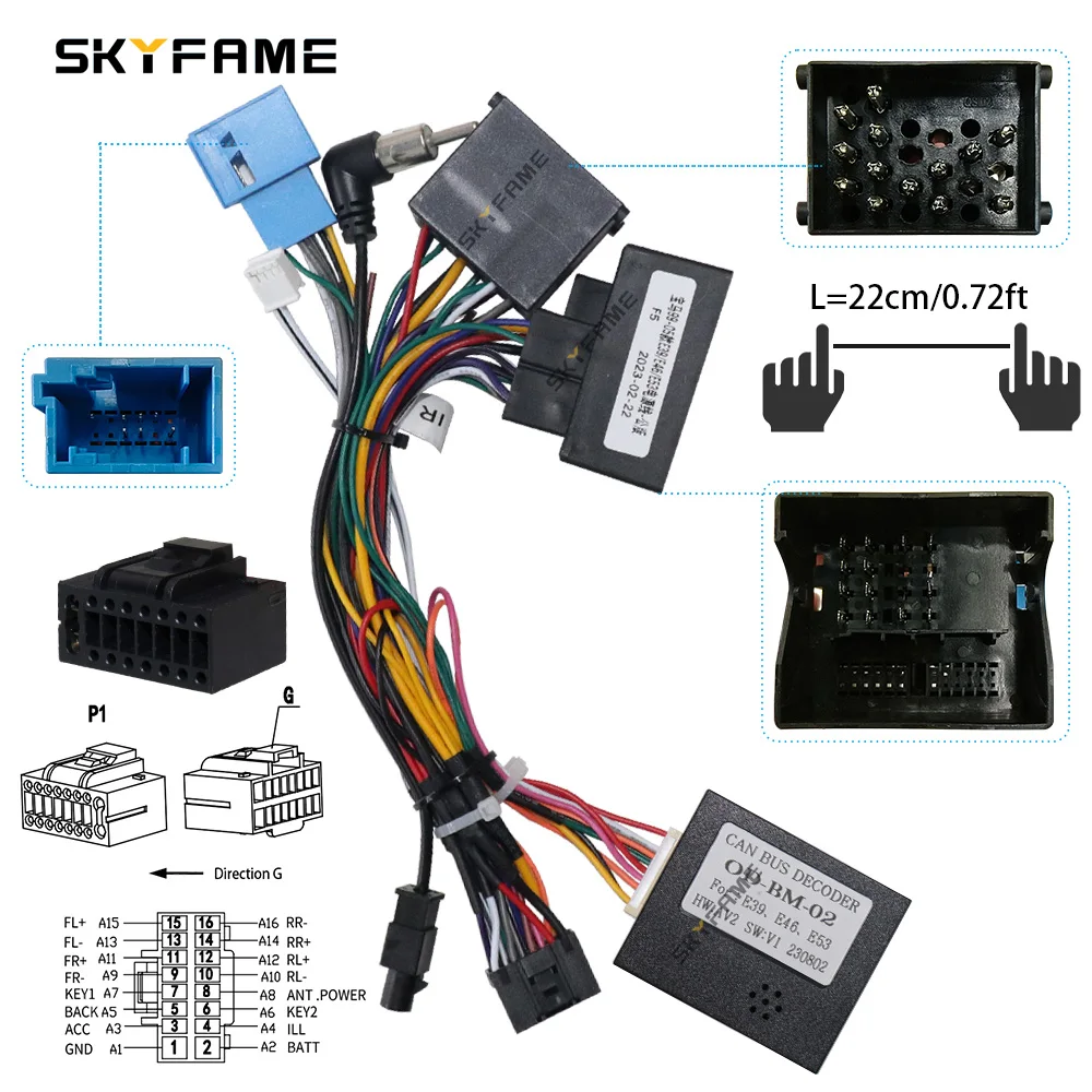 16pin Wire Harness Power Cable With Canbus Box For Android Navigation Replacement