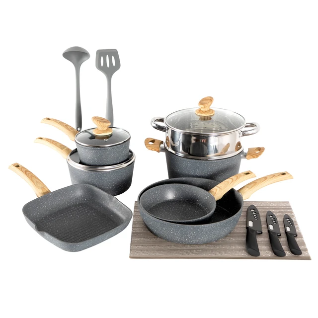 MF Studio 12 Piece Nonstick Cookware Set, Cast Aluminum Pots and Pans Set, Black