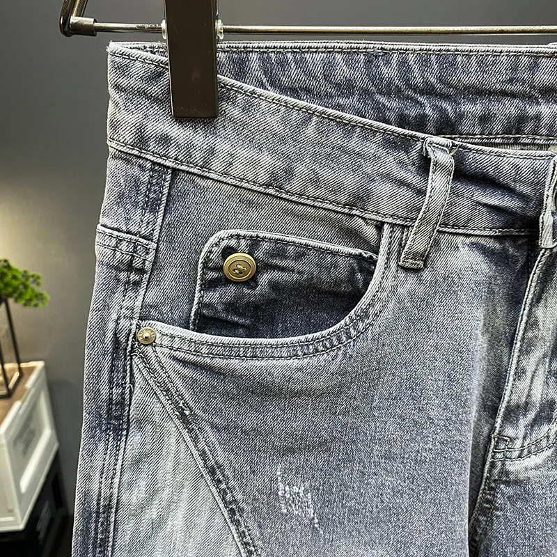 Men's Jeans Shorts Summer Thin Loose Casual Fashion Brand Personality Stitching Fried Street Cool and Wild Fifth Pants