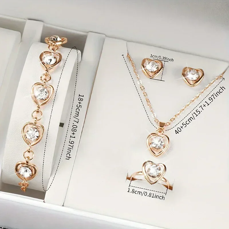 Lux Accessories Gold Tone Heart Chain Jewelry Set - 3 Piece Necklace, Earrings & Bracelet Set With Curb Chain & Stones - View #9