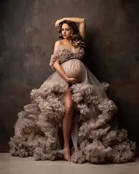 Tiered Prom Dresses Women Pregnancy Maxi Gown for Baby Shower Empire Retro Party Vestido de Novia Ladies Photography Props