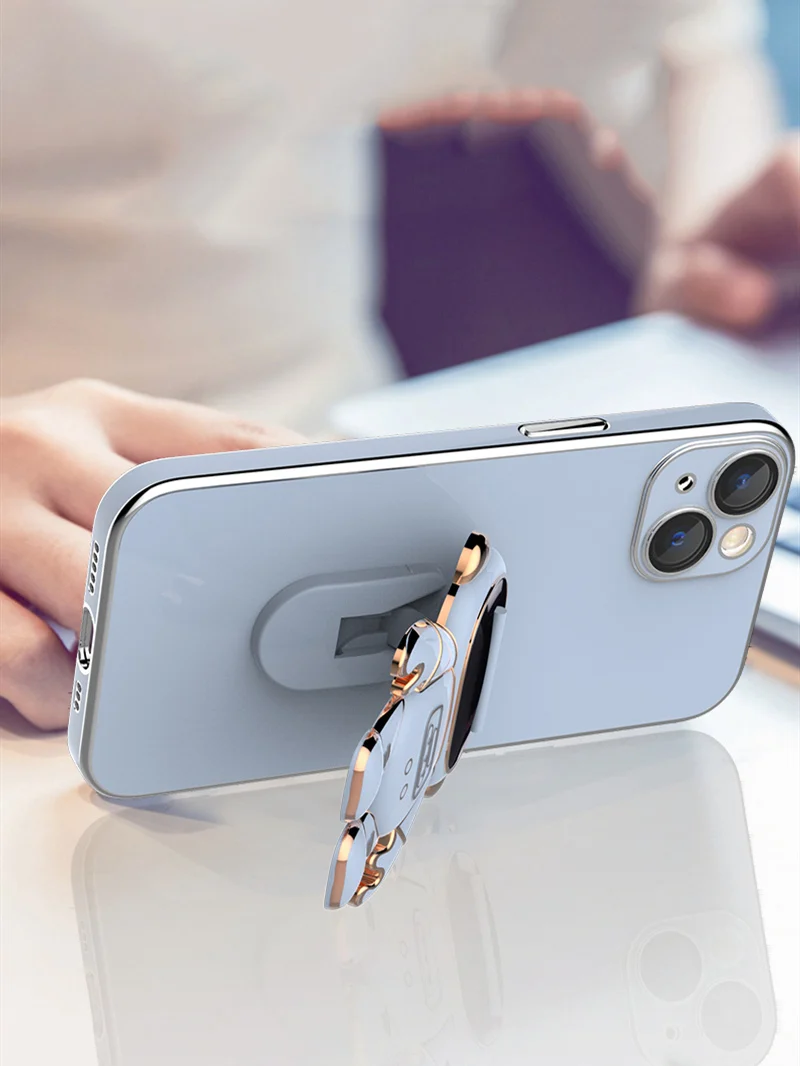 3D Astronaut Telescopic Stand Holder Plating Case For iPhone 13 11 12 Pro Max Mini XS Max X XR 7 8 Plus SE 2020 Silicone Cover cute iphone 11 Pro Max cases